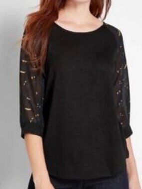 Modcloth Sheer 3/4 Length Sleeve Jack-o'-lantern Top Sz M